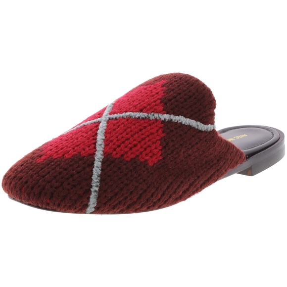 NIB AVEC MODERATION Zermatt Argyle Red Knit Leather Slide Slippers Sandals sz 41 - Picture 2 of 8